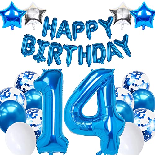 14. Geburtstagsdeko Junge, Luftballon 14 Geburtstag Blau, 14. Geburtstag Dekoration Blau, 14 Jahr Geburtstagsdeko Blau, Luftballon 14 Geburtstag für Mädchen Jungen 14 Jahr Party Deko von Moorle