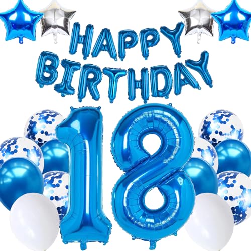 18. Geburtstagsdeko Junge, Luftballon 18 Geburtstag Blau, 18. Geburtstag Dekoration Blau, 18 Jahr Geburtstagsdeko Blau, Luftballon 18 Geburtstag für Mädchen Jungen 18 Jahr Party Deko von Moorle