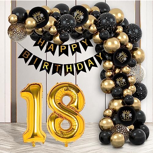 18 Geburtstag Deko, Luftballons 18. Geburtstag Junge Mädchen, Geburtstagsdeko 18 Schwarz Gold, Happy Birthday Girlande, Deko 18. Geburtstag Konfetti Luftballons für 18 Geburtstag Dekoration von Moorle