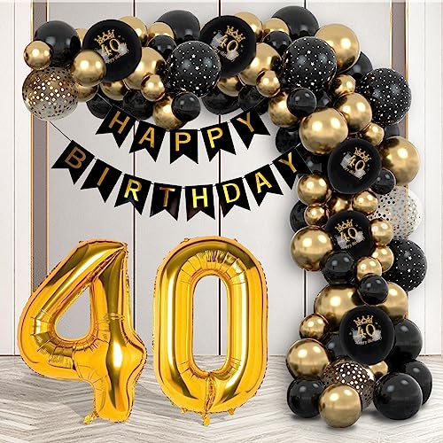 40 Geburtstag Deko, Luftballons 40. Geburtstag Mann Frauen, Geburtstagsdeko 40 Schwarz Gold, Happy Birthday Girlande, Deko 40. Geburtstag Konfetti Luftballons für 40 Geburtstag Dekoration von Moorle