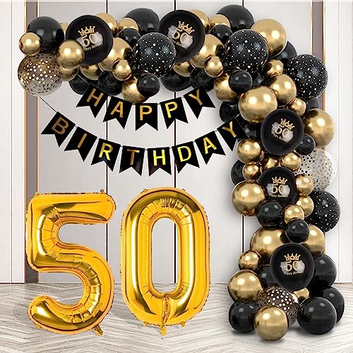 50 Geburtstag Deko, Luftballons 50. Geburtstag Mann Frauen, Geburtstagsdeko 50 Schwarz Gold, Happy Birthday Girlande, Deko 50. Geburtstag Konfetti Luftballons für 50 Geburtstag Dekoration von Moorle