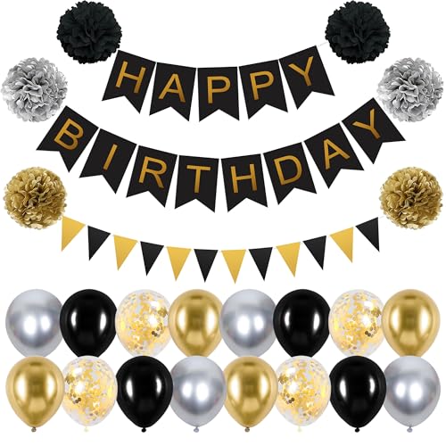 Happy Birthday Schwarz Gold Geburtstag Deko Luftballons Schwarz Gold Geburtstagdeko Pompons Dreieck Flagge Bunting Happy Birthday Banner für Geburtstagsdeko Männer Junge Happy Birthday Schwarz Gold Geburtstag Deko Luftballons Schwarz Gold Geburtstagdeko Pompons Dreieck Flagge Bunting Happy Birthday Banner für Geburtstagsdeko Männer Junge von Moorle