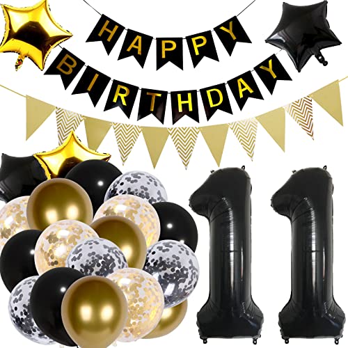 11. Geburtstag Dekoration Schwarz Gold, 11. Geburtstagsdeko Junge, Geburtstagsdeko 11 Jahr Junge, Luftballons 11 Geburtstag Dekoration, Ballon 11. Geburtstag Party Deko für Jungen Mädchen von Moorle