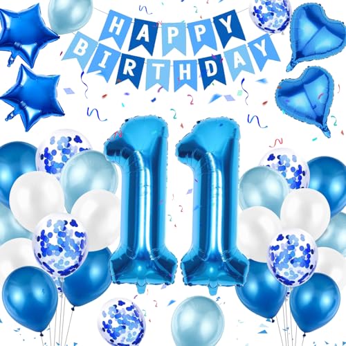 Moorle 11 Geburtstag Dekorationen für Jungen, Blau 40 Zoll Zahl 11 Folienballons Geburtstag mit Happy Birthday Banner, Blau 11 Luftballons, Stern Herz Konfetti Ballon für 11 Luftballons Geburtstag Moorle 11 Geburtstag Dekorationen für Jungen, Blau 40 Zoll Zahl 11 Folienballons Geburtstag mit Happy Birthday Banner, Blau 11 Luftballons, Stern Herz Konfetti Ballon für 11 Luftballons Geburtstag von Moorle