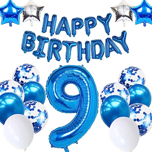 9. Geburtstagsdeko Junge, Luftballon 9 Geburtstag Blau, 9. Geburtstag Dekoration Blau, 9 Jahr Geburtstagsdeko Blau, Luftballon 9 Geburtstag für Mädchen Jungen 9 Jahr Party Deko von Moorle