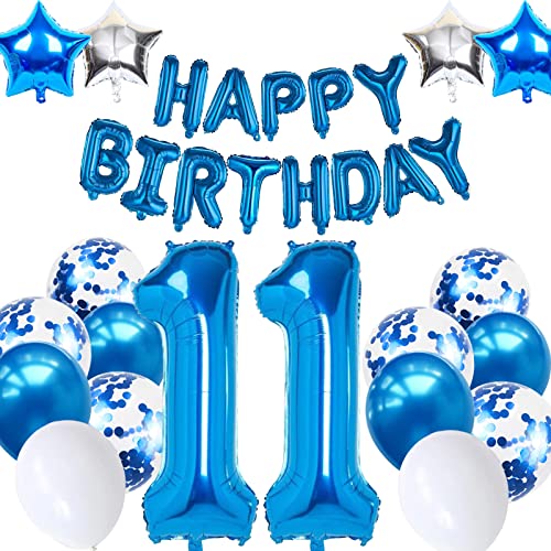 11. Geburtstagsdeko Junge, Luftballon 11. Geburtstag Blau, 11. Geburtstag Dekoration Blau, 11 Jahr Geburtstagsdeko Blau, Luftballon 11 Geburtstag für Mädchen Jungen 11 Jahr Party Deko von Moorle