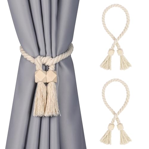 Moorle 2 Stück Raffhalter für Vorhänge Beige, Magnetische Vorhang Raffhalter, Vorhänge Band zum Zusammenbinden, Boho Vorhang Halter Magnetisch Gardinen Raffhalter für Kinderzimmer Büro Schlafzimmer von Moorle