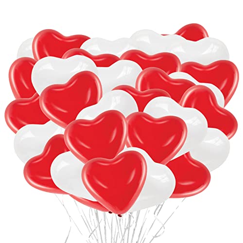Herzluftballons Rot Weiß 50 Stück Herz Luftballon 12 Zoll Ballons mit Herzform für Hochzeitsdeko Weiß Hochzeitsballons für Hochzeitsfeier, Anniversary, Heiratsantrag Partyschmuck, JGA Deko von Moorle