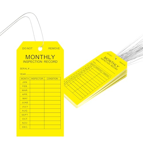 Monatliche Inspektionsetiketten (100 Stück), PVC-Kunststoff, reißfest und wasserabweisend, Sicherheitsetiketten mit befestigten Drähten, Inspektions-Etikett für Gerüste, Leitern, Feuerlöscher von Moorovgi