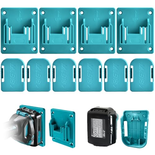 Moorstdel 10 Stück Werkzeug Wandhalterung Set für Bosch/Makita Akku 18v Geräte, 6 Akku Halterung für Makita Akku Geräte, 4 Wandhalterung für Makita 18v Akkuschrauber, Batteriehalter für 18V-Batterie von Moorstdel