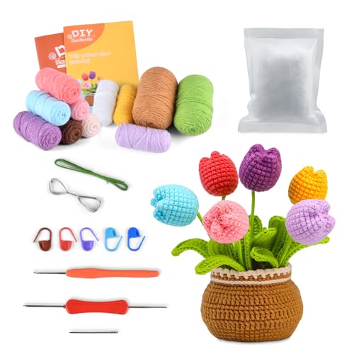 Moorstdel Häkelset für Anfänger, Strickset mit Häkelnadeln, Garn, Häkelblumen-Set, Schritt-für-Schritt-Anleitung (evtl. nicht in deutscher Sprache), Stricksets, tolles Geschenk für Freunde von Moorstdel