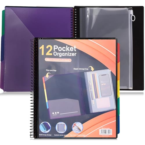 Moorstdel Klemmbrett mit Aufbewahrung,A4 Ordner Organizer,Klemmbrett A4 Ordner mit 12 Fächern und 1 Kunststoff Dokumententasche, Bürobedarf, Schulbedarf,zum Abheften - Organizer Mappe - Regenbogenstil von Moorstdel