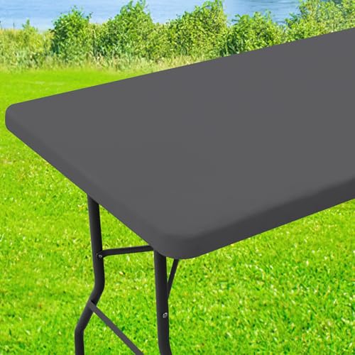 Moosfor Spandex-Picknicktischdecke, elastische Tischdecken für rechteckige Tische, dehnbar, waschbar, Terrassentischabdeckung für Outdoor, Camping, Bankett und Partys (Dunkelgrau, 76,2 x 182,9 cm) von Moosfor