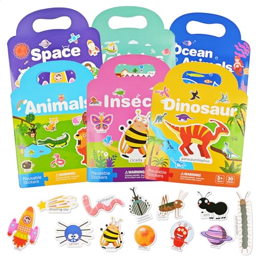 6 Pack Wiederverwendbare Stickerbücher 3D Puffy Sticker Book für Kinder 3-6, Jelly Sticker Book Weltraum Tiere Meeresleben Transport Dinosaurier Insekten Spiel pädagogisches Sinnes-Lernspielzeug 6 Pack Wiederverwendbare Stickerbücher 3D Puffy Sticker Book für Kinder 3-6, Jelly Sticker Book Weltraum Tiere Meeresleben Transport Dinosaurier Insekten Spiel pädagogisches Sinnes-Lernspielzeug von Mooshy