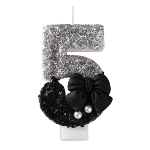Kerzen Geburtstag, 0-9 Geburtstagskerzen Zahlen Schöne Geburtstagskerze Dekoriert mit Perlen und Kleinen Schleifen Geburtstagskerzen Kinder für Geburtstage, Party, Hochzeiten oder (fashion, 5) von Mooshy