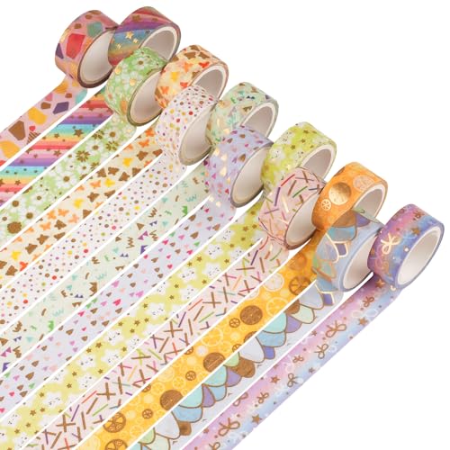 12 Rollen Washi Tape Set Dekorative Washi Tape Kinder Klebeband Bunt für Scrapbooking, Handwerk Und Bullet Journals (3m x 15mm/Rollen) von Moosono
