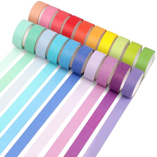 20 Rollen Washi Tape Set Regenbogen Masking Tape, Dekorative Washi Tape Kinder Klebeband Bunt für Scrapbooking, Handwerk Und Bullet Journals (5m x 15mm/Rollen) von Moosono