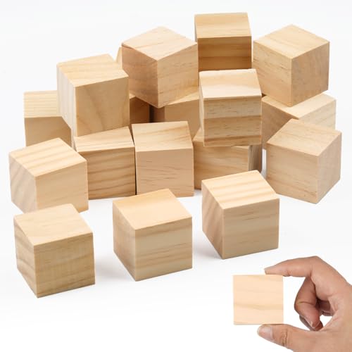 20 Stück Holzwürfel, 40mm Holzklötzchen zum Basteln Holz Natürliche Blanko Holzklötze Bausteine-Würfel Holzblöcke für Heimwerken, Bausteine, Malen, Lernen, Basteln von Moosono