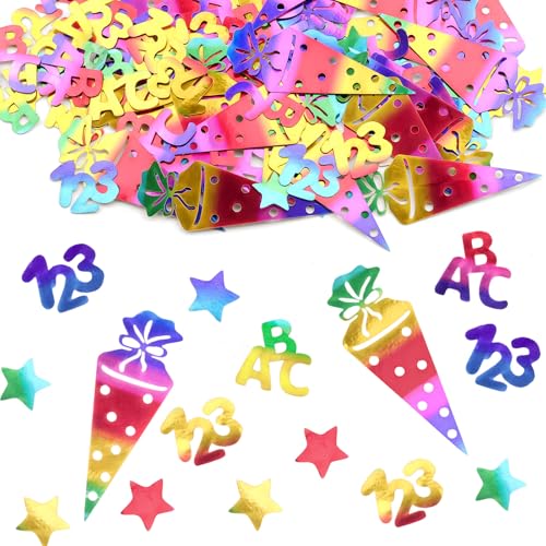 200 Stück Streudeko Einschulung Deko, Tischdeko Einschulung Mädchen Junge, Schulanfang Schulkind Deko, Schultüte Deko, Glitzer Confetti für Schuleinführung von Moosono