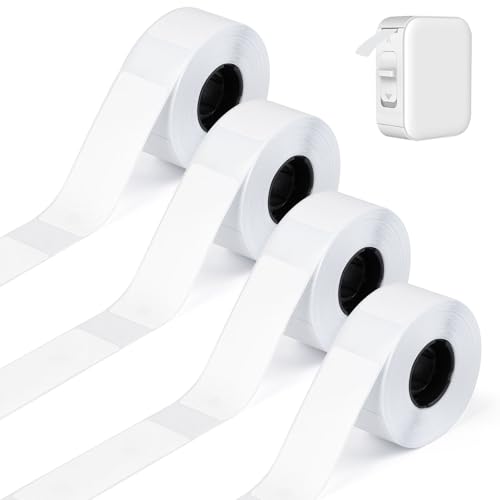 4 Rollen Etikettenband Geeignet für Etikettendrucker Wasserfeste, 14 x 40 mm Etikettenband Drucken Sie Barcode, Name, Datum, Preis usw Geeignet für Haus, Büro, Schule (Weiß, 120 Etiketten/Rolle) von Moosono