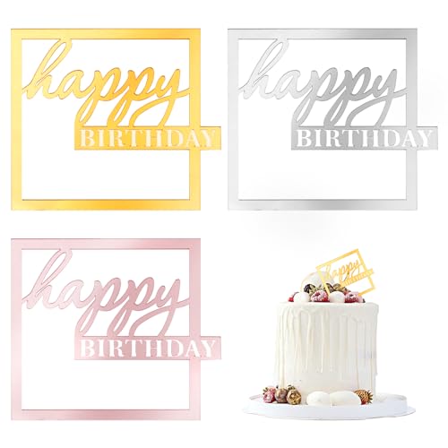 Happy Birthday Tortendeko, Acryl Glitter Tortendeko Geburtstag, 3 Stück Cake Topper Geburtstag, Wiederverwendbar Kuchendeko, für Babyparty Jubiläen Party Dekoration von Moosono