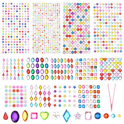 Moosono 1886 Stück Glitzersteine Selbstklebend, Bunt Acryl Strasssteine Selbstklebend, Glitzersteine zum Basteln Kinder, Verschiedene Formen Glitzer Sticker Basteln für Fotorahmen, Bastelsachen von Moosono