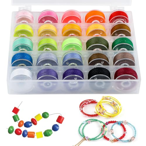 25 Rollen Gewachste Baumwollschnur, 0.65mm x 10m Bunt Gewachste Schnur für Armbänder, Polyesterschnur Wachsschnur für Schmuckherstellung DIY Basteln, Armband Schnur mit Box für Makramee, Leder Nähen von Moosono