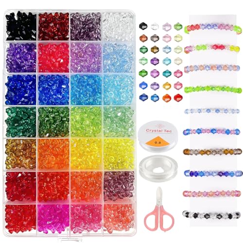 Moosono 2800 Stück Perlen für Armbänder, 6mm Perlen zum Auffädeln, 28 Farben Bicone Beads, Perlen Set mit Aufbewahrungsbox für Ohrringe Halskette DIY Basteln Geburtstage von Moosono