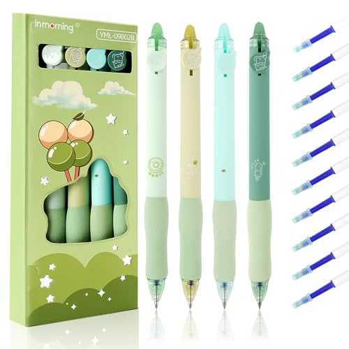 Moosono Radierbarer Kugelschreiber, 4 Stück Radierstift mit 10 Nachfüllungen Blau, Tintenroller Radierbar 0,5mm, Gelstifte Radierbar, Löschbarer Stift, für Schulsachen, Bürobedarf, Studenten, Kinder von Moosono