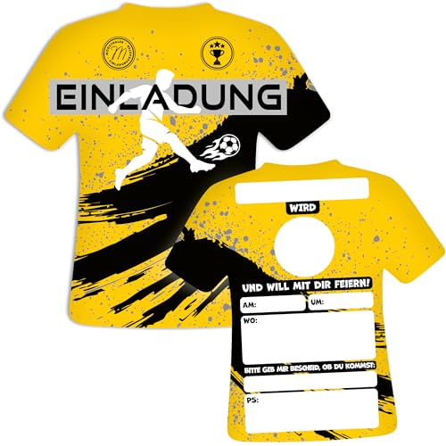 Moosthaler Einladungskarten Kindergeburtstag Junge – 12x Fußball Einladungen im ausgefallenen Trikot Design – Coole Geburtstagseinladungen für Jungs – Fussball Motto Party – Farbe Gelb Moosthaler Einladungskarten Kindergeburtstag Junge – 12x Fußball Einladungen im ausgefallenen Trikot Design – Coole Geburtstagseinladungen für Jungs – Fussball Motto Party – Farbe Gelb von Moosthaler