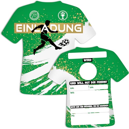 Moosthaler Einladungskarten Kindergeburtstag Junge – 12x Fußball Einladungen im ausgefallenen Trikot Design – Coole Geburtstagseinladungen für Jungs – Fussball Motto Party – Farbe Grün Moosthaler Einladungskarten Kindergeburtstag Junge – 12x Fußball Einladungen im ausgefallenen Trikot Design – Coole Geburtstagseinladungen für Jungs – Fussball Motto Party – Farbe Grün von Moosthaler