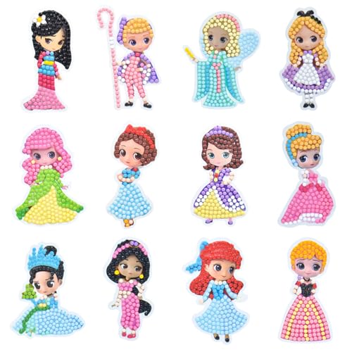 DIY Diamond Painting Kinder Set, 12PCS Prinzessin Diamant Malerei Aufkleber, Cartoon Diamanten Malerei, Diamond Painting Bastelset für Kinder und Erwachsene Anfänger (C) von Moowi