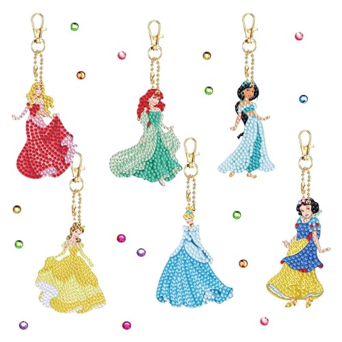 Moowi Diamond Painting Schlüsselanhänger Set - 6 Stk Doppelseitig 5D Anhänger für Kinder, DIY und Geschenk Deko von SYNYEY