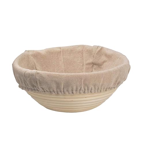 Gärkorb für Brot, Gärkörbchen Gärkorb Peddigrohr Rattan Leineneinsatz Gebäck Brotkorb Obstkorb, Teigkorb aus Rattan zum Aufgehen, Gärschüssel, Backzubehör für Hobbybäcker (Round 25x8.5cm) von Mooyii