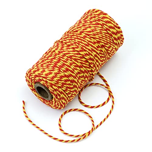 100 Meter Rolle Kordelzug aus 12 Fäden aus Baumwolle kombiniert rot und gelb von Mopec