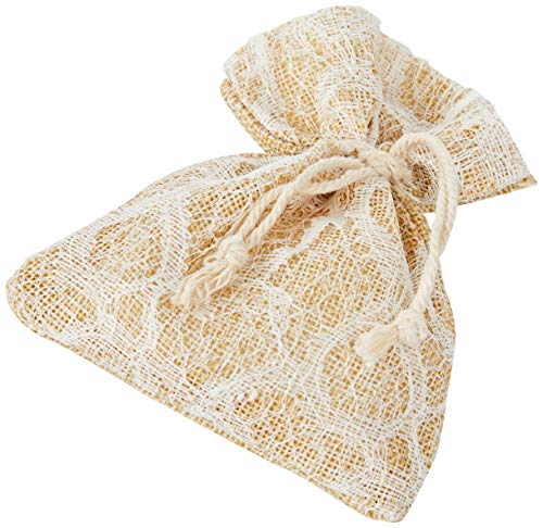 Mopec A2230 Burlap Tasche mit Blonde, Elfenbein, 10 x 12,5 cm, 24 Stück von Mopec