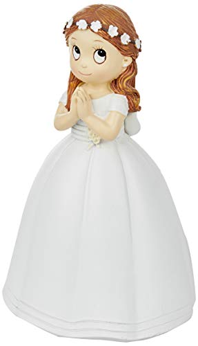 Mopec Kommunionsfigur Mädchen langes Kleid und Krone mit Blumen, Kunstharz, weiß, 9.5x10.5x16.5 cm von Mopec