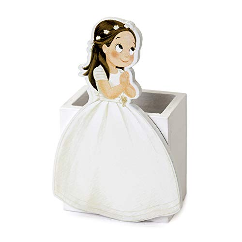 Mopec Stiftehalter für Mädchen, Kommunion, langes Kleid, Holz, weiß, 4.4x7x11 cm Mopec Stiftehalter für Mädchen, Kommunion, langes Kleid, Holz, weiß, 4.4x7x11 cm von Mopec