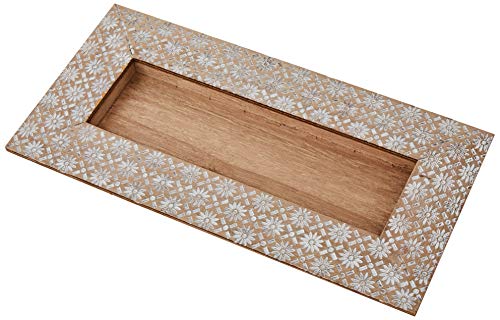 Mopec Tablett aus Holz mit geschnitzten Blumen, 14 x 28 cm, Beige, Einheitsgröße von Mopec