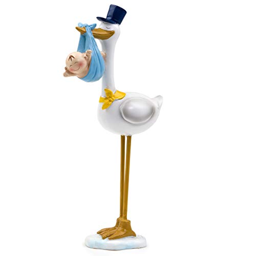 Mopec Tortenfigur Pit Storch Taufe Kind 22cm 2er Pack, Harz, blau, 22 cm von Mopec