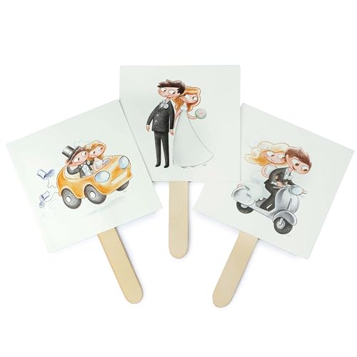 Mopec WA4 24er-Pack Fächer für Braut und Bräutigam, Pop & Fun Hochzeit, 3 Verschiedene Modelle, bunt, Normal von Mopec