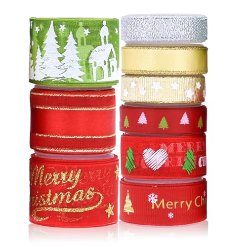 Geschenkband Weihnachten 9 Stück 3 Größen, Schleifenband Weihnachten Ripsband Geschenkband Set, Weihnachtsband Geschenkbänder für Weihnachtsbaum Deko, Christmas Gifts Geschenkpackung Geschenkband Weihnachten 9 Stück 3 Größen, Schleifenband Weihnachten Ripsband Geschenkband Set, Weihnachtsband Geschenkbänder für Weihnachtsbaum Deko, Christmas Gifts Geschenkpackung von MorLuks
