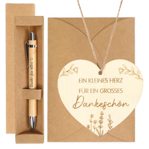 MorLuks Dankeschön Geschenke, Kugelschreiber mit Gravur + Dankeskarte Holz, Danke für Alles, Dankeschön Geschenk für Familie Freunde Kollegen Lehrer von MorLuks