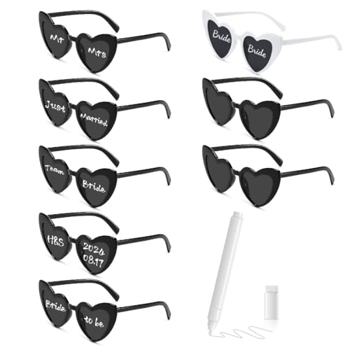 MorLuks Herz Sonnenbrille mit Stift, JGA Sonnenbrille, DIY Herzbrille, Sonnenbrille Hochzeit, Vintage Herzform Brille für Junggesellenabschied Geburtstags Party Halloween Karneval von MorLuks