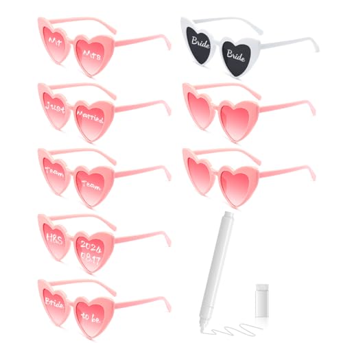 MorLuks Herz Sonnenbrille mit Stift, JGA Sonnenbrille, DIY Herzbrille, Sonnenbrille Hochzeit, Vintage Herzform Brille für Junggesellenabschied Geburtstags Party Halloween Karneval von MorLuks