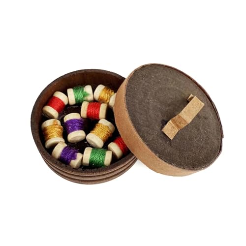 1/12 Maßstab Runde Holz Nähkasten Miniatur für Puppenhäuser Antik Handwerk Zubehör Holz Miniatur Nähkasten mit Fächern von Morain