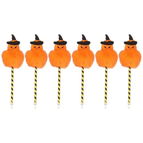 6 Stück Pompons Kugelschreiber, Ölstift, glattes Schreiben, Halloween, dekoratives Schreibwaren für Schule, Büro von Morain