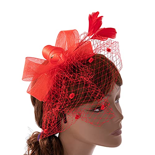 Fascinator für Damen, Kopfband, Cocktail-Stirnband, Feder-Fascinator mit Schleier, Teeparty-Hut, Schleife, Netzstoff, Teeparty-Hut von Morain