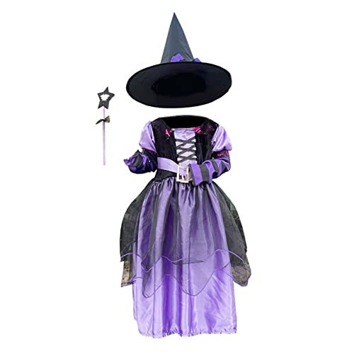 Halloween-Hexenkleid-Kostüm mit Hut, Märchenhexe, Kostümparty, Halloween-Requisiten für Mädchen, Kinder, Cosplay-Party-Set von Morain