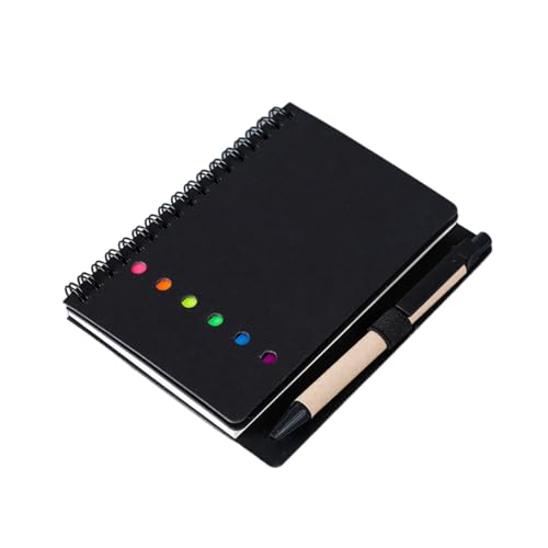 Kleine Notizblöcke mit Spiralbindung, Notizblöcke mit Haftnotizen, farbigen Registern und Seitenmarkierung und Stift im Halter, Studententagebuch, 3 Stück von Morain